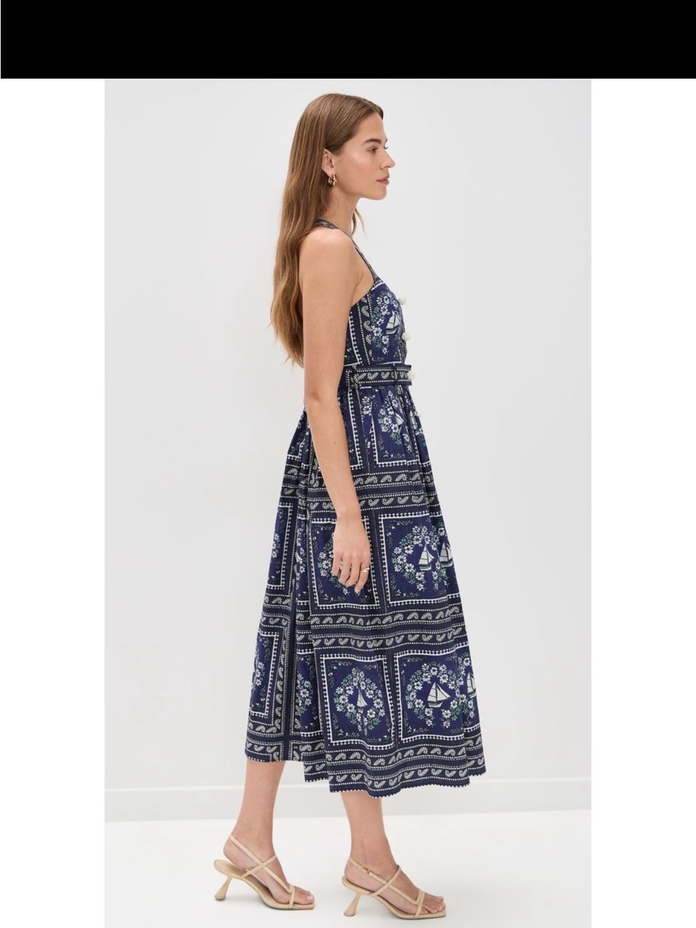 HUNTER BELL ‘Cleo’ Navy Floral Block-Print Midi Dress